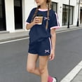thumbnail image 2 of Edvintorg 2 Piece Outfits for Girls Loose Fit Short Sleeve Crewneck Casual Athletic Shirt and Boyshort Kids Clothes Girls Size 3-14, 2 of 6