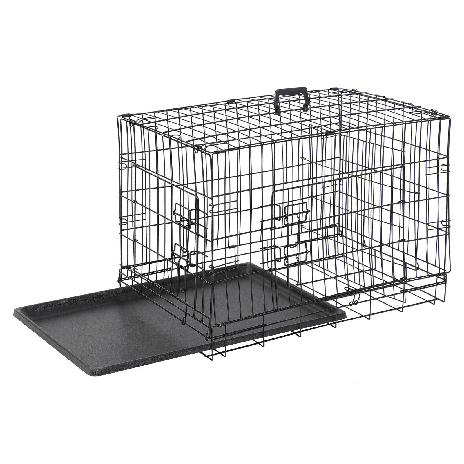 Extra Large Dog Crate Dog Kennel Cage with Double Door,30 inch Folding Metal Wire Dog Cage with Removable Tray&Divider Panel,Pet Crate for Large Dogs,Black