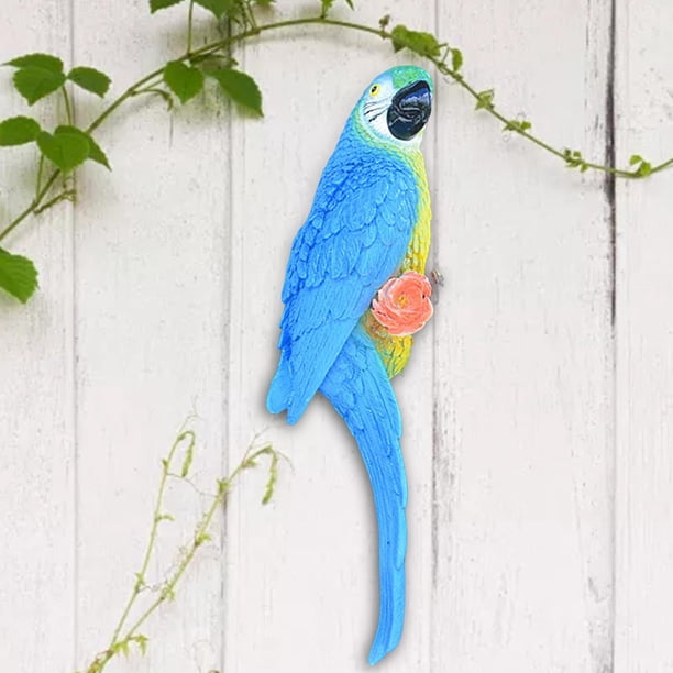 Adornos de Estatua en La Pared Escultura de Pájaros Decoración Artesanía Figuras de Loros Artificiales para Exteriores, , Patio , Azul Macarena Estatua de loro