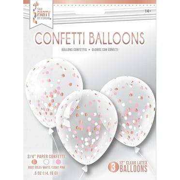 3 12” Confetti Clear Latex Balloons Confetti - Rose Gold/White/Light Pink