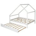 thumbnail image 6 of Full Size House Bed with Twin Size Trundle, Wooden Platform Bed with Trundle, House Shaped Bed Frame with Trundle for Bedroom Guest Room, No Box Spring Required, White, 6 of 7