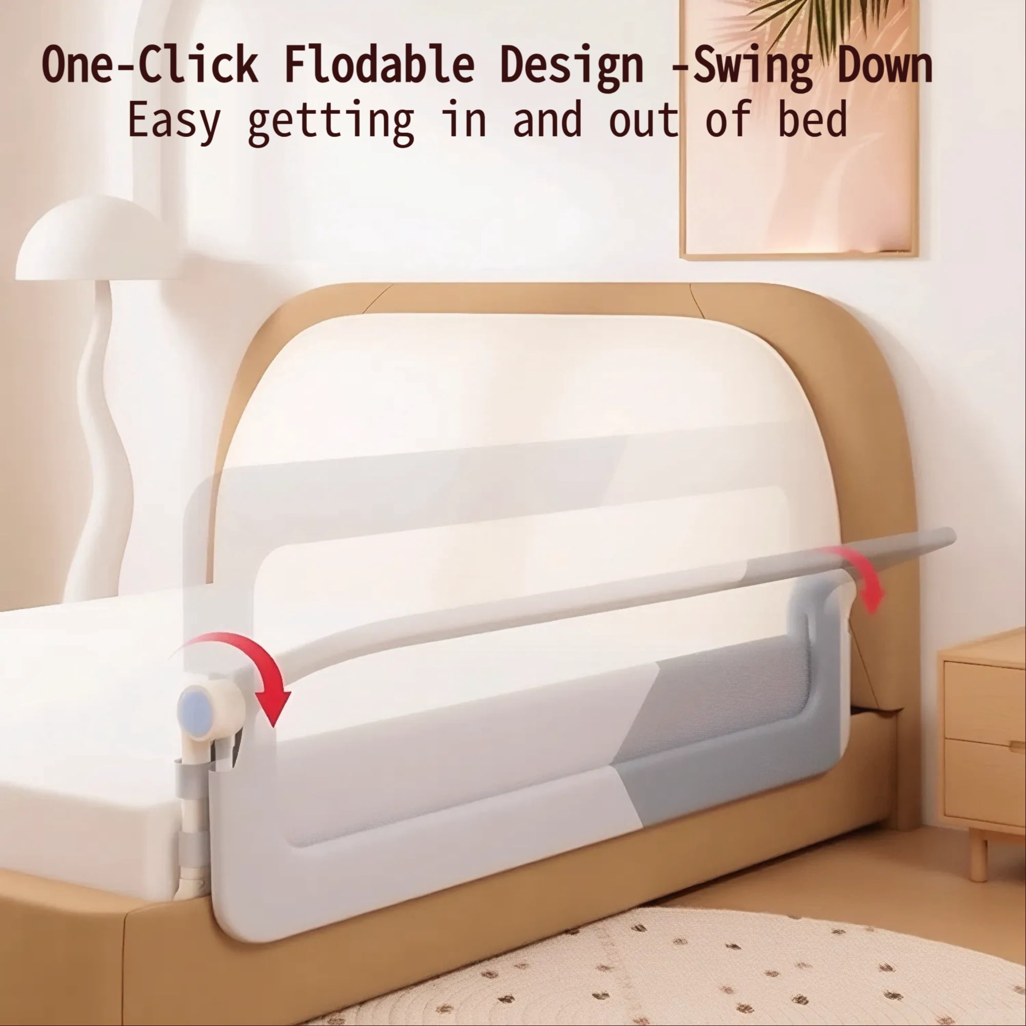 Oioane 59in Bed Rail for Toddlers, Foldable Baby Safety Bed Rail Guard with Height Adjustable for Full, Queen, King Bunk Size Bed, Gray