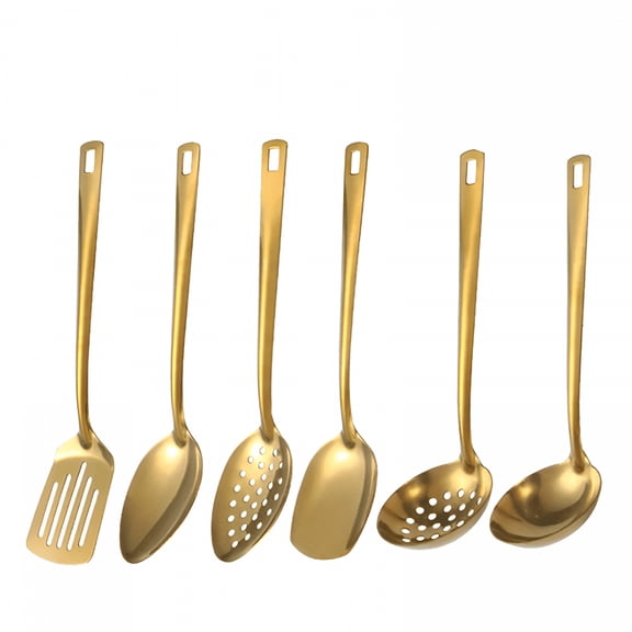 ACDANC 6pcs Gold-Plated Stainless Steel Kitchen Utensil Set - Includes Soup Spoon,Colander,Frying Shovel&More - Essential Cooking Tools for Home Chefs