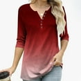 thumbnail image 4 of ZUKMRJPC Women's Casual 3/4 Sleeve T Shirts Gradient Color Button V Neck Tunic Shirts Loose Fit Comfortable Cotton Basic Tee Tops, 4 of 9