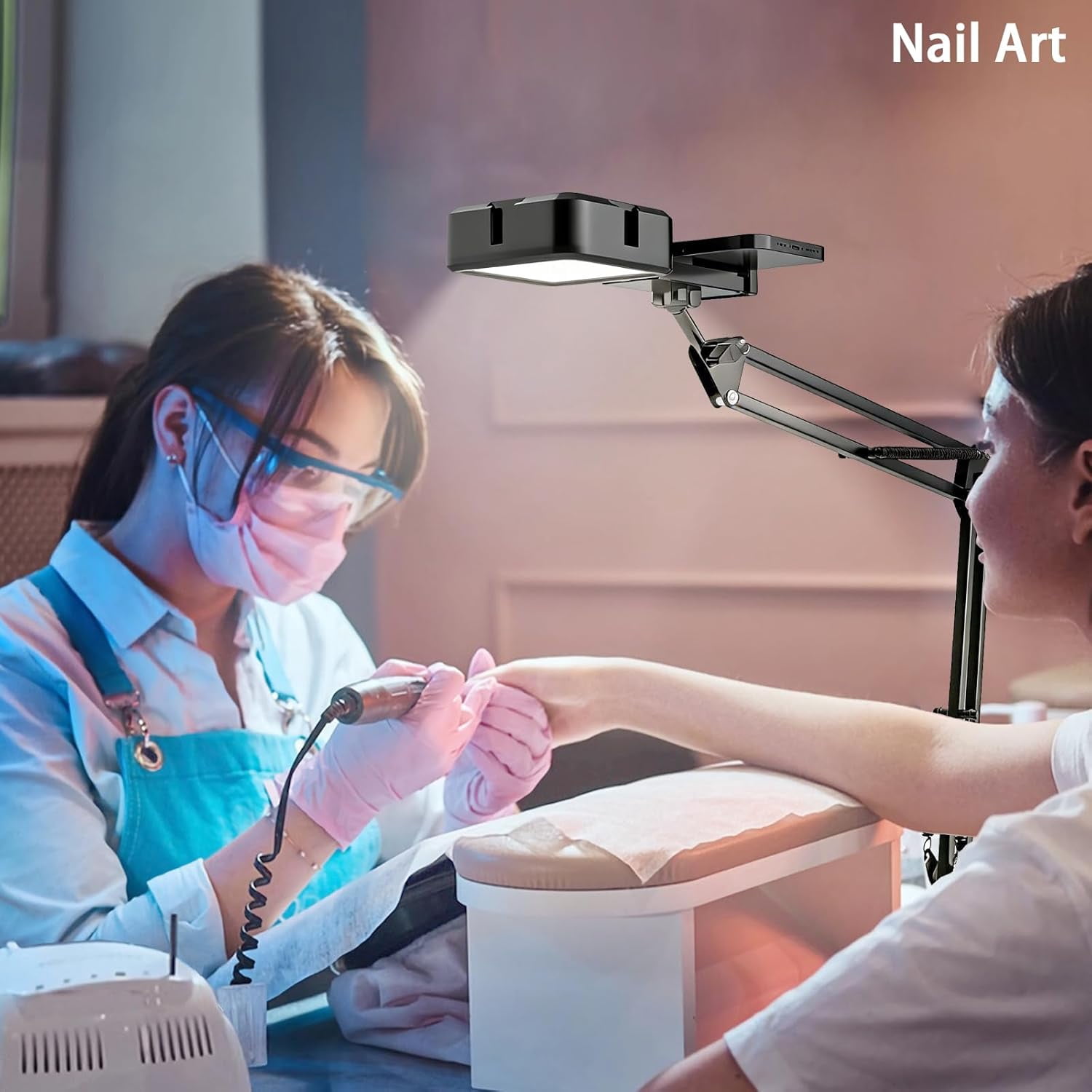 Overhead Phone Mount, Articulating Arm Cell Phone Holder with LED Light, Flexible Phone Stand for Live Streaming, Video Recording, Painting Lighting, Cooking