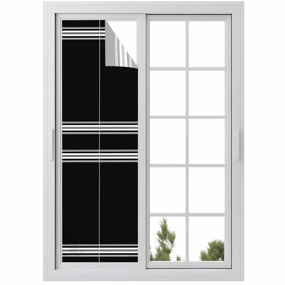 Black Striped Window Privacy Film, Farmhouse Black White Stripes Static Cling UV Sun Blocking Heat Control Window Tint Day and Night, Non-Adhesive Reusable One Way Windows Privacy Cover 17.7''x78.7''