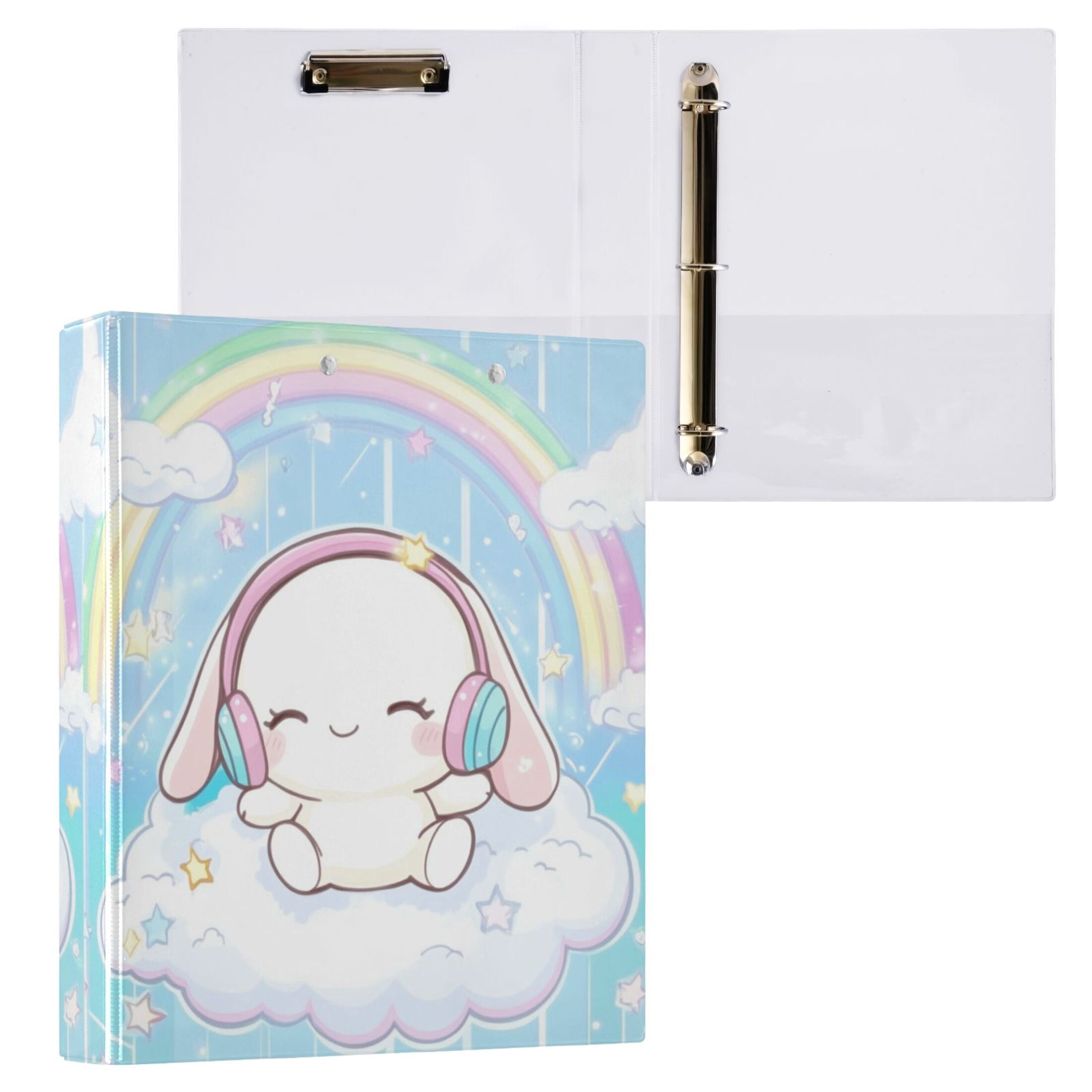 Cinnamoroll Sit on Cloud Wear Headphone Hardcover 3 Ring Binder 1.5” Round Rings Letter Size Paper Pockets for School Office Supplies