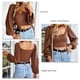 thumbnail image 5 of Top corto de corte bajo para mujer, Top corto holgado con mangas largas y espalda abierta para principios de otoño, camisa corta agradable a la piel para uso diario, 5 of 6