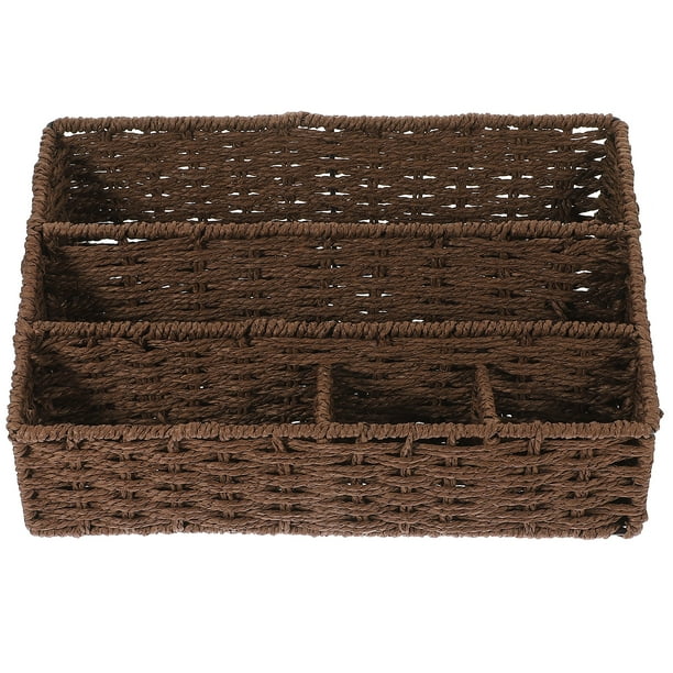 GOOHOCHY Cesta de almacenamiento tejida con divisiones para escritorio, artículos diversos, papelería, juguetes, organizador para oficina y hogar.