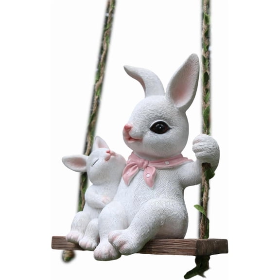 Handcrafted Resin Easter Rabbit Swing Decoration – Mother Rabbit with Baby Rabbits Hanging Pendant, Indoor Home Garden Easter Ornament