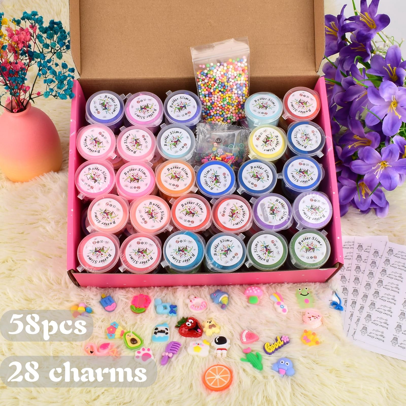 58 Pack Mini Easter Slimes kit, Butter Slime Party Favors, Slime Bulk Toy for Classroom Prizes, Goodie Bag Stuffers for Kids Boys Girls, Ideal Birthday Easter Filling Gifts