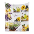 thumbnail image 1 of Spa Soft Flannel Fleece Throw Blanket, Yellow Happy Peaceful Spa Day with Flowers Candles and Herbal Oils Art, Cozy Plush for Indoor and Outdoor Use, 50" x 70", Yellow Purple and White, by Ambesonne, 1 of 6