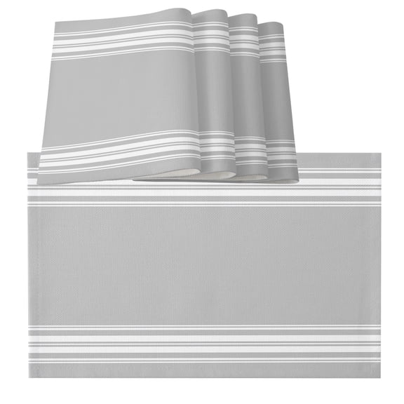 Grey Striped Placemats for Dinning Table Set of 6, Luxurious White Stripes Modern Abstract Art Burlap Kitchen Place Mats Waterproof Cloth Table Mats, Indoor Outdoor Placemats Easy Clean Dinner Decor