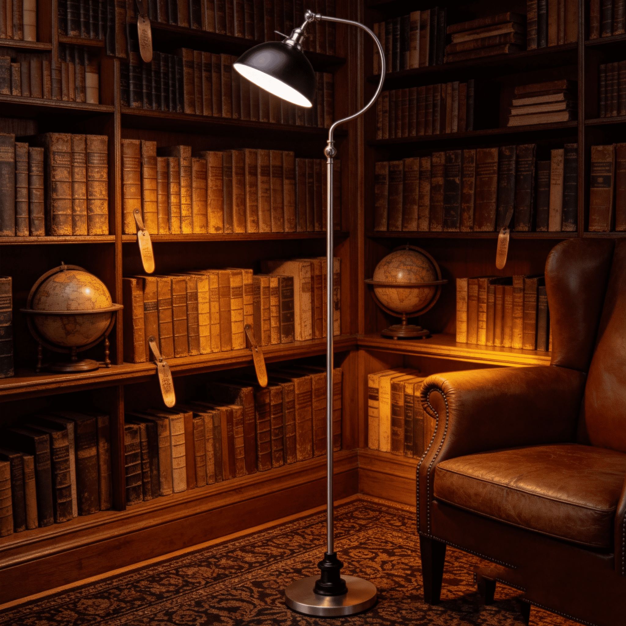 JERFIT Modern Arc Floor Lamp with Adjustable Head, Brushed Nickel Finish Metal Reading Light for Living Room, Bedroom, Office