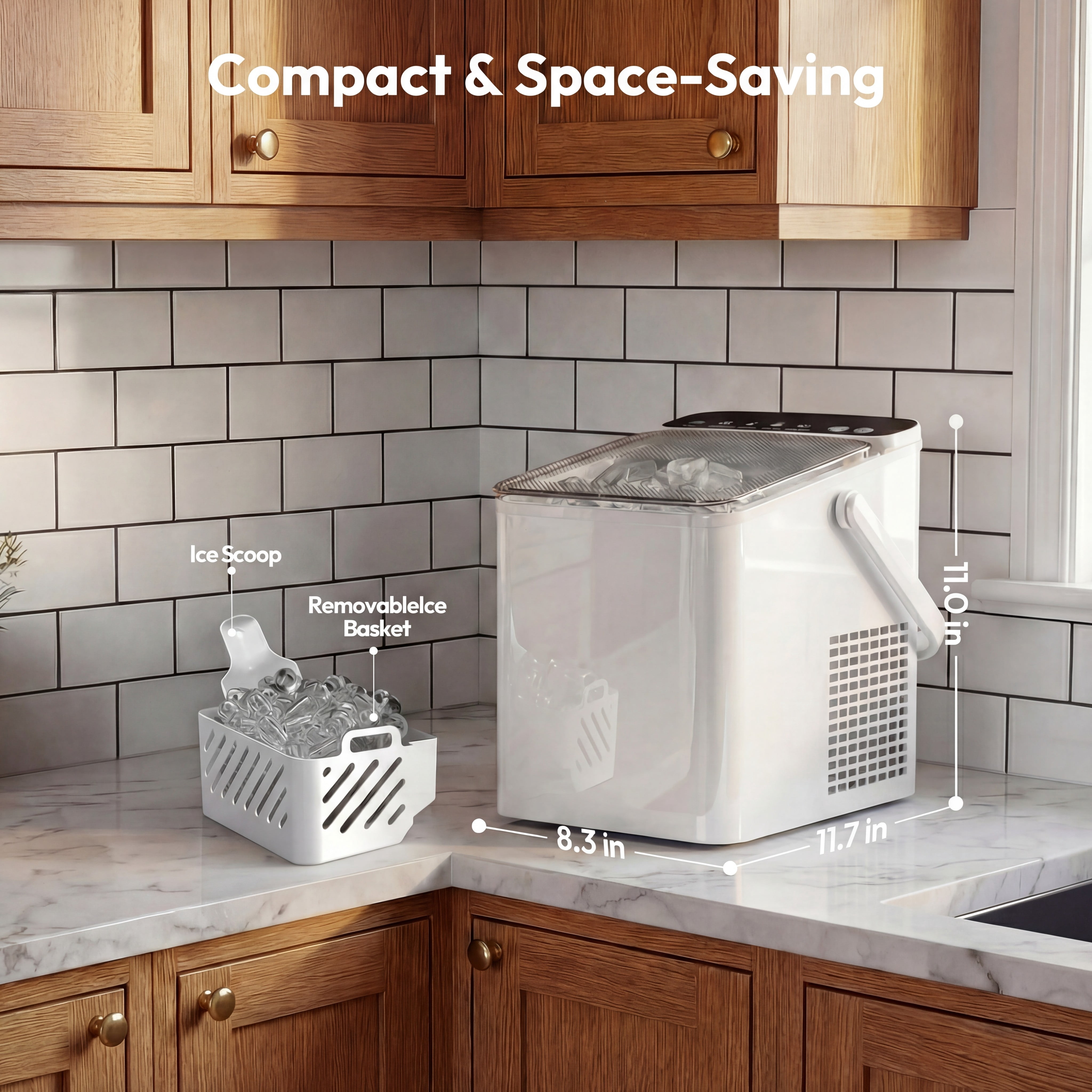 EUHOMY Countertop Ice Maker, 26 lbs/Day Portable Bullet Ice Machine, Self-Cleaning, Compact Design, White
