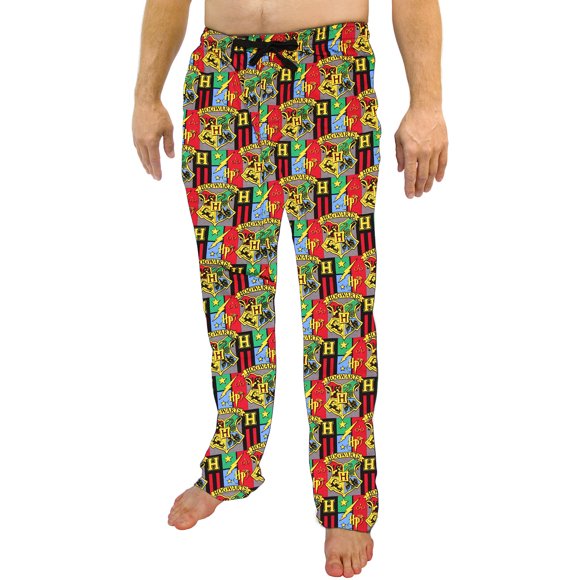 Harry Potter Men's Hogwarts 4 Houses Crest Pajama Pants (Large)