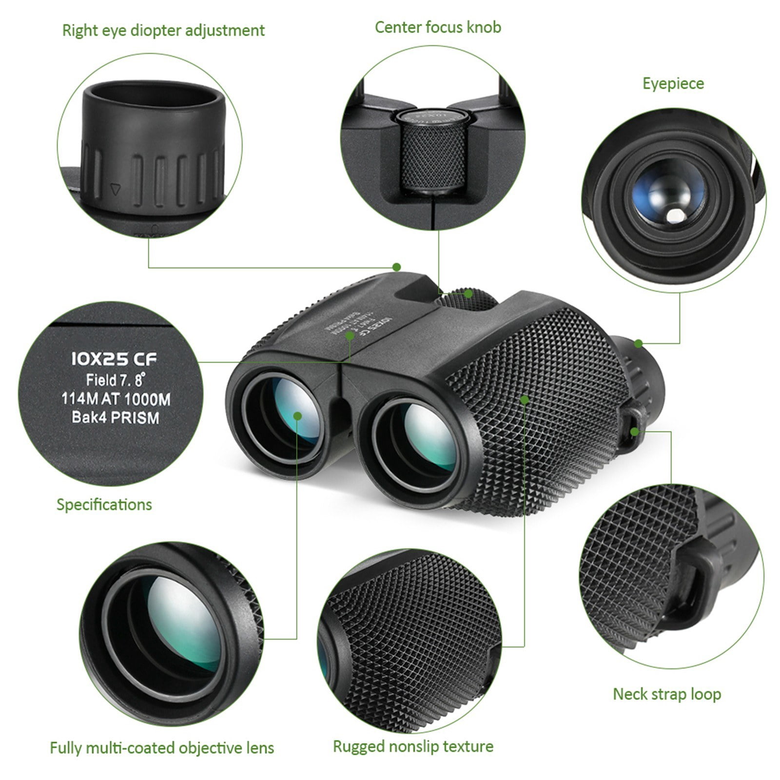 10X Compact High Power Binoculars for Outdoor Activities