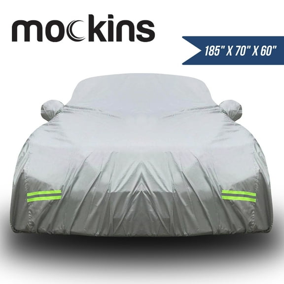 Mockins 185" x 70" x 60" Heavy Duty 190T Silver Polyester Full Car Cover - Breathable & Waterproof