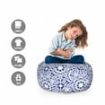 thumbnail image 2 of Flower Storage Toy Bag Chair, Middle Eastern Swirl Petals with Ottoman Folk Art Effects Boho Design, Stuffed Animal Organizer Washable Bag, Large Size, Blue, by Ambesonne, 2 of 3
