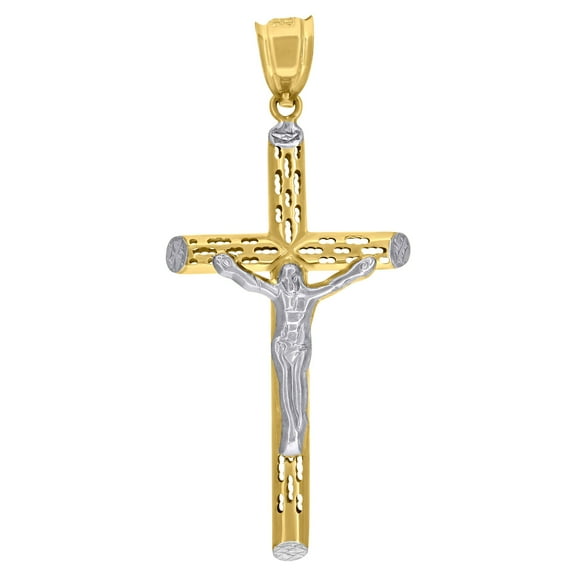 10k 10kt Two-Tone Gold Mens Religious Crucifix Pendant