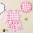 thumbnail image 4 of LIIPEE Baby Girls Tankinis Swimsuit Sets 3 Piece Set Kids Casual Summer Plaid Print Ruffle Bowknot Decoration Tankini Tops And Briefs And Swim Hats Cute Beach Pool Party Swimwear,6-12 Months, 4 of 4