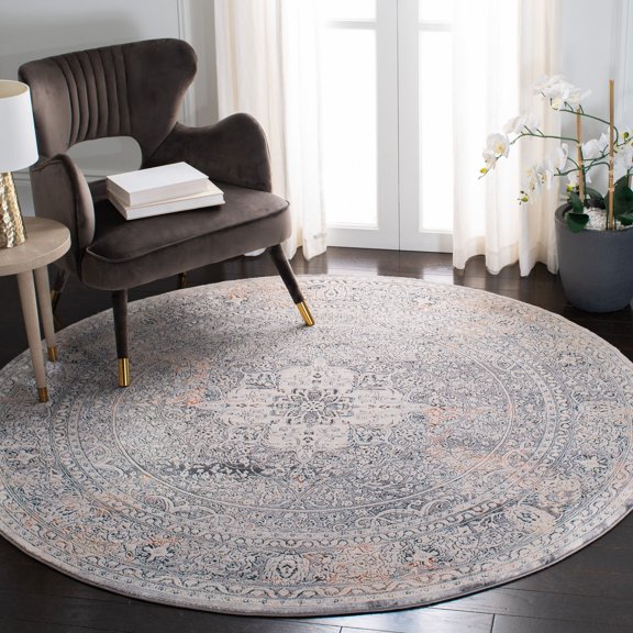 SAFAVIEH Alhambra Dawa Floral Bordered Area Rug, Cream/Grey, 6'7" x 6'7" Round
