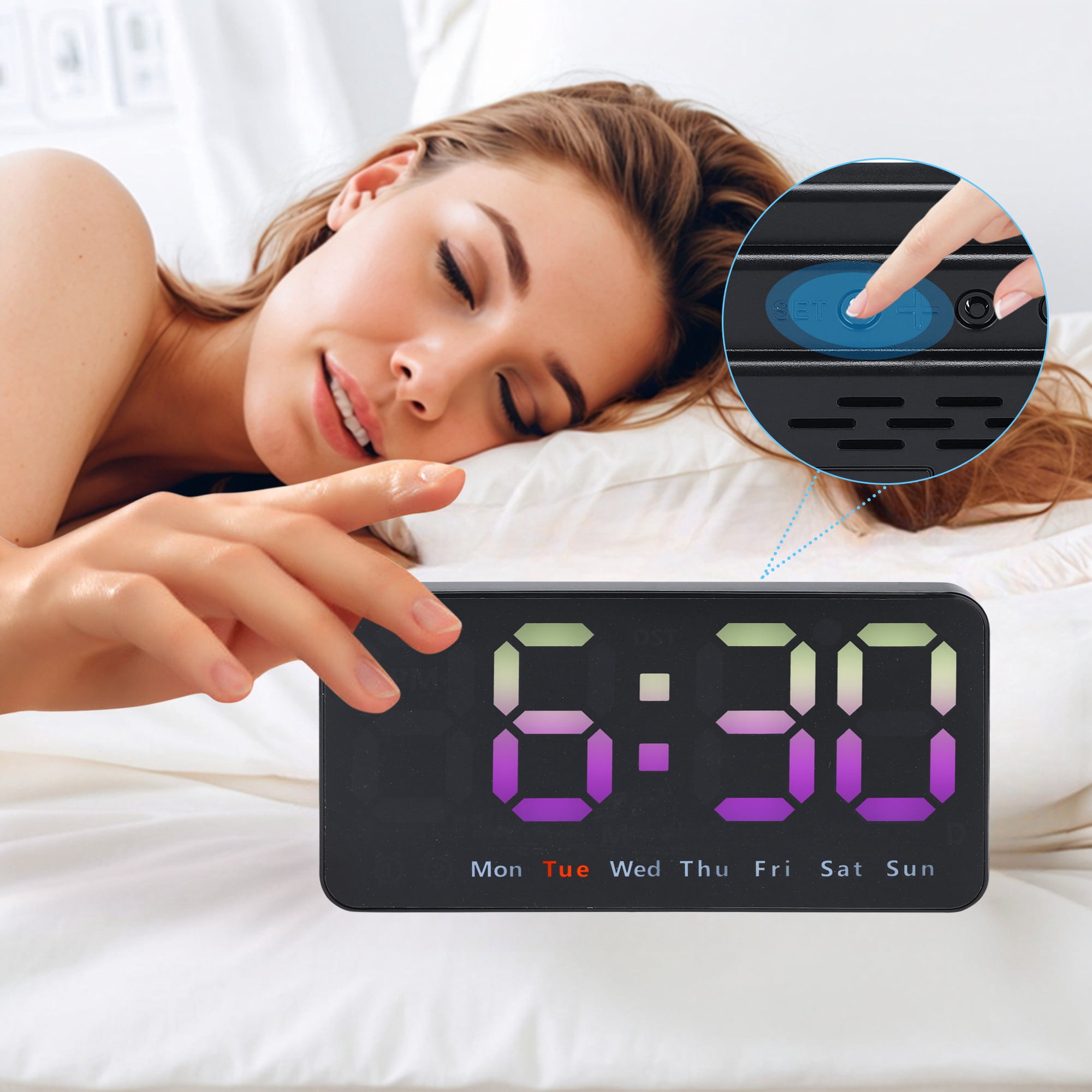 Unique Bargains Digital Dual Alarm Clock Dimmable Wall Clocks Pink