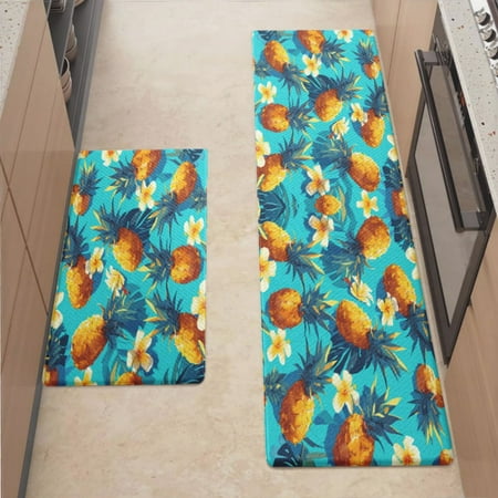 

Anti Fatigue Kitchen Mat Pineapple Flowers Summer Kitchen Rugs Non Slip Cushioned Standing Mat for Sink Floor Laundry Office Desk Mid 17.3 x 29