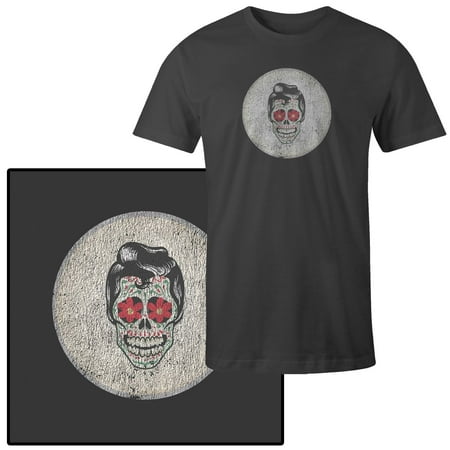 Men's Illustration of Day of the Dead Sugar Skull with Vintage Hairstyle T-Shirt