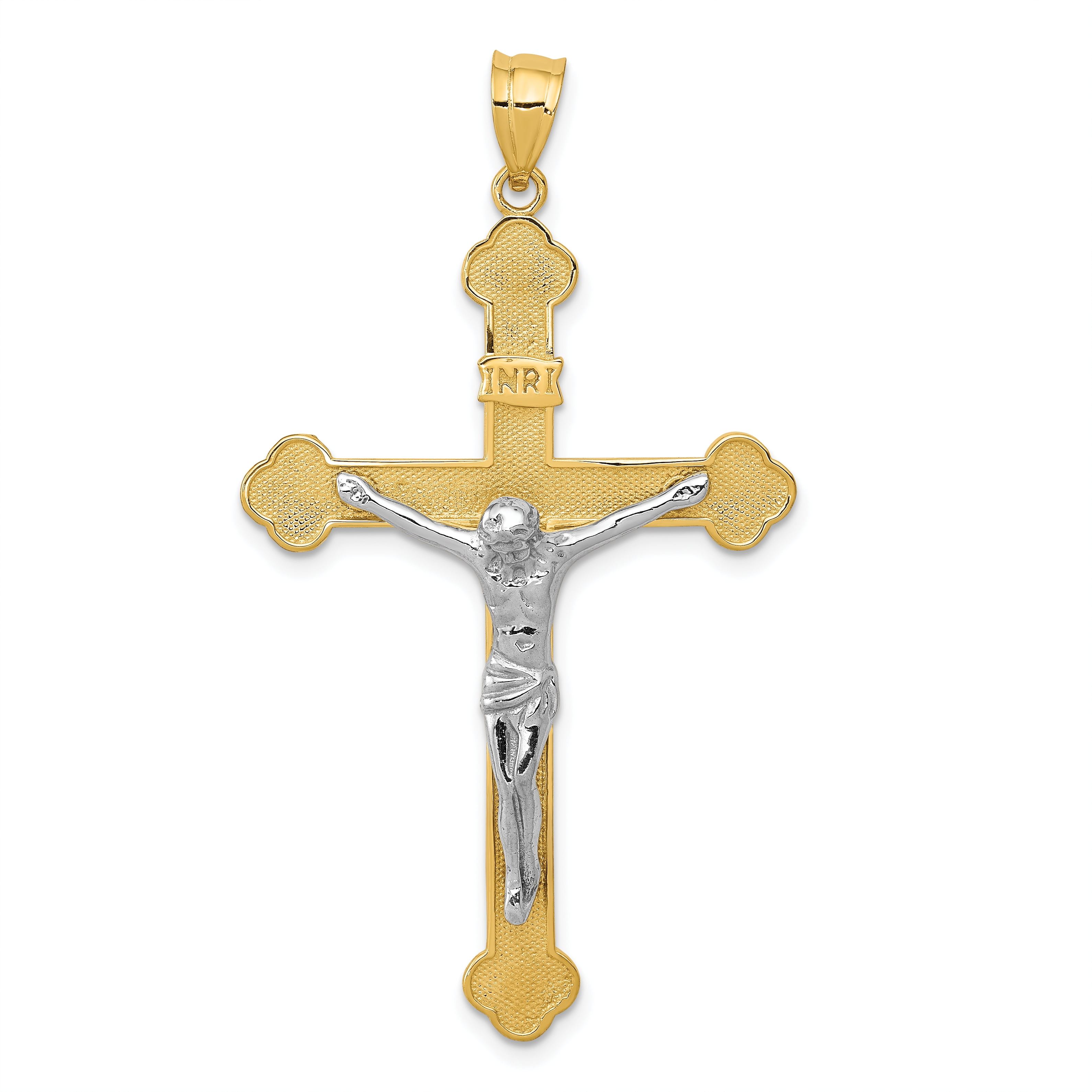 14K Yellow & White-Two-Tone Crucifix Pendant 