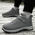 thumbnail image 2 of Mens Winter Hiking Boots Lace up Hook and Loop Ankle Snow Boots Warm Plush Lined Nonslip Short Booties Gray Size 8, 2 of 6
