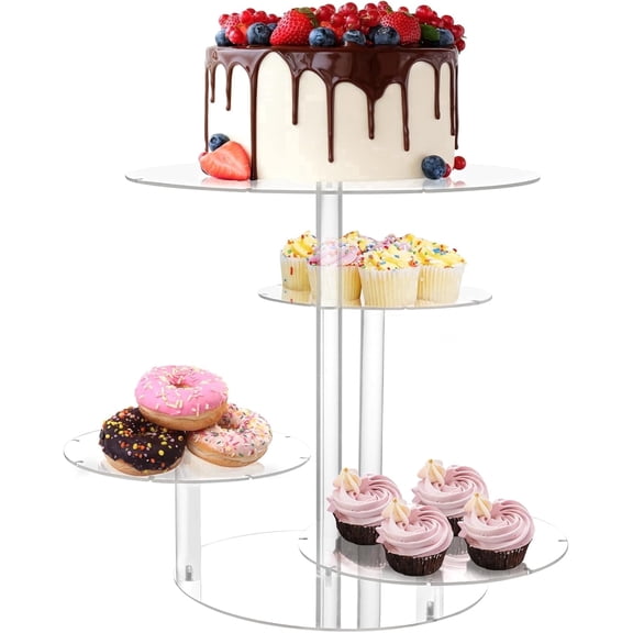 FULANDL 4 Pcs Acrylic Cake Stand, Large Cupcake Stand With LED Lights, Transparent Dessert tray Stand Suitable for Weddings, Birthdays, Tea , Parties