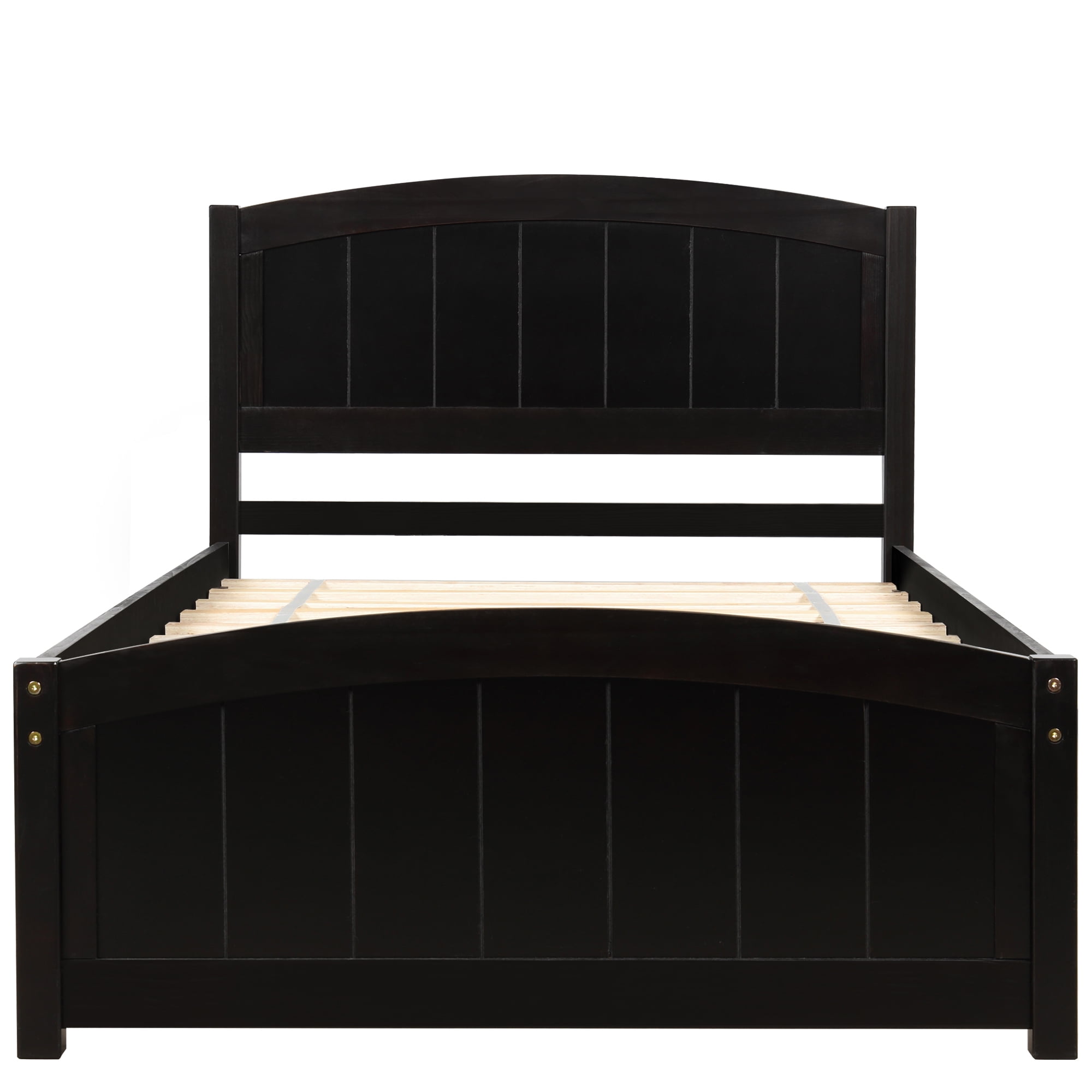 Aukfa Solid Wood Bed Frame, Twin Platform Bed with Headboard, Espresso