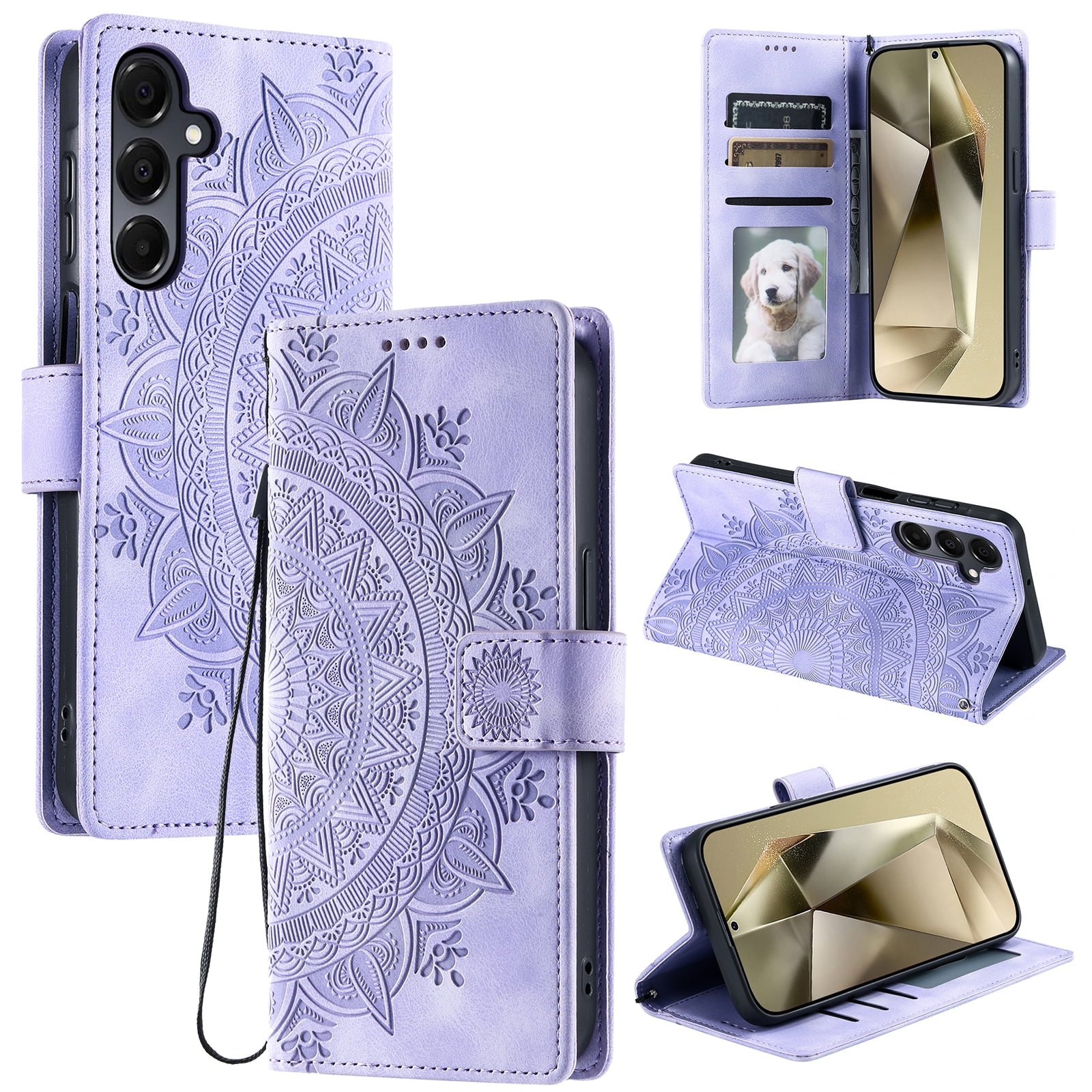 Dteck Magnetic Wallet Pocket Case for Samsung Galaxy S26, Shockproof Embossed PU Leather Flip Wallet Folio Card Slot Kickstand Hand Strap Cover, Purple