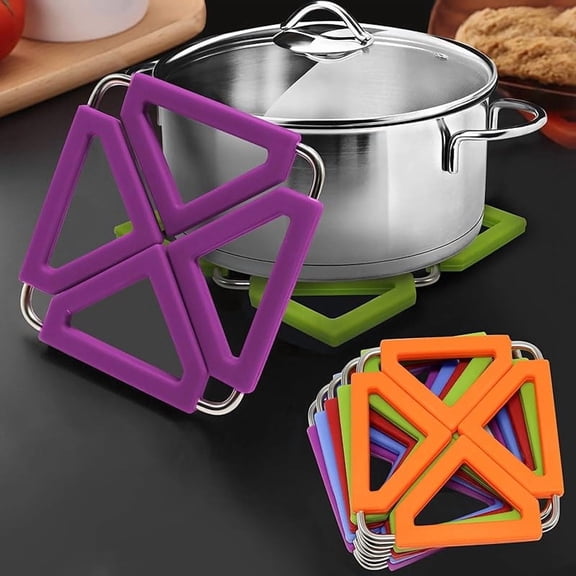 Xuet 5 Pack Expandable Silicone Trivet Mats, Heat Resistant Hot Pads with Stainless Steel Frame, Non-Slip Foldable Pot Holders Coasters for Kitchen Table Countertop Hot Dishes Pans