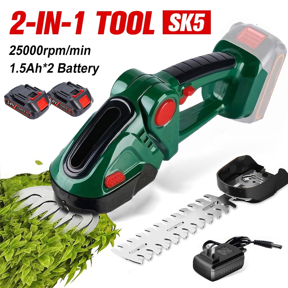 PEPWELL Cordless Grass Shear & Shrubbery Trimmer, 2-in-1 Electric Shrub Trimmer Grass Shears Handheld Grass Cutter, Hedge Shear with 2 PCS Rechargeable Battery and Charger for Garden, Lawn