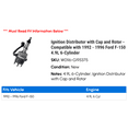 thumbnail image 2 of Ignition Distributor with Cap and Rotor - Compatible with 1992 - 1996 Ford F-150 4.9L 6-Cylinder 1993 1994 1995, 2 of 2