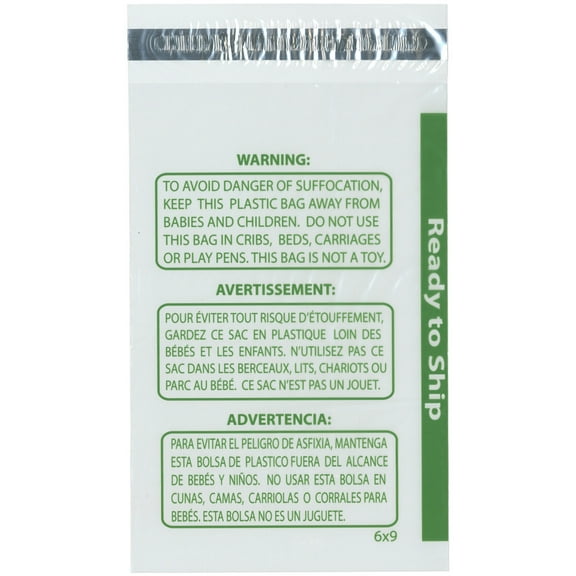 Plymor Ready to Ship 1.5 Mil Wicketed Poly Bags with Permanent Adhesive Strip and Suffocation Warning, 6" x 9" (Pack of 250)