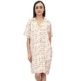thumbnail image 3 of Bimba Women Floral Print Nightshirt Button Down Off White Sleep Shirt Nightgown - 4, 3 of 9