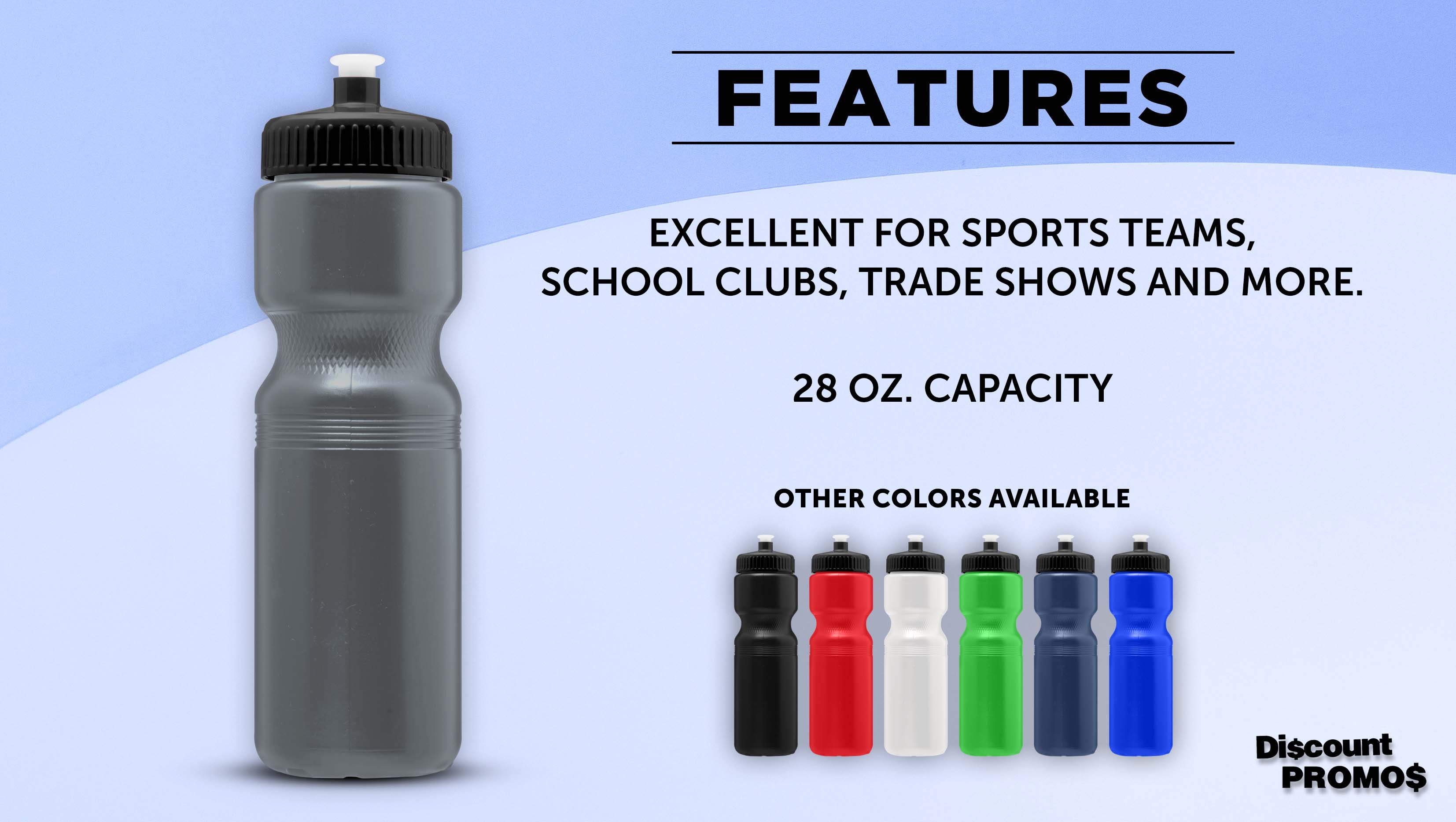 Water Bottles with Push Cap 28 oz. Set of 6, Bulk Pack - Reusable, Great for Gym, Hiking, Cycling, School - Silver