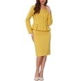 thumbnail image 2 of Conjuntos de trajes para mujeres INSPIRE CHIC, atuendos de negocios, blazer peplum sin cuello, falda lápiz formal, conjunto de 2 piezas, color amarillo, 2 of 6