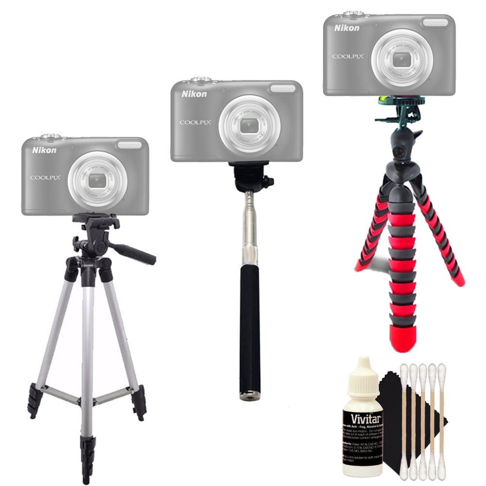 Tall Flexible Tripod and Monopod with Cleaning Kit for Nikon Coolpix L830 L840 and All Digital Cameras