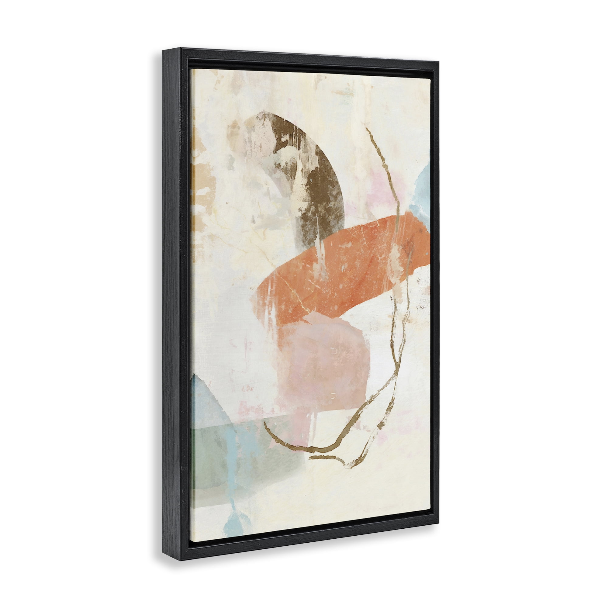 Stupell Industries Rustic Abstract with Orange Accent Abstract Painting Black Floater Framed Canvas Art Print Wall Art, 21 x 31