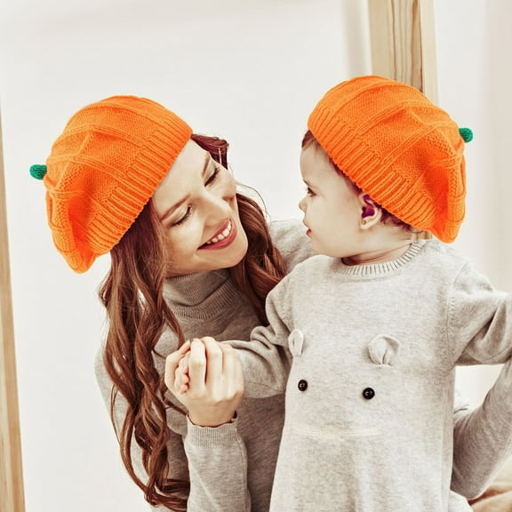 PATLOLLAV Fall Winter Orange Mom Baby Knit Hat,New Pumpkin Warm Beret,Baby Thanksgiving Christmas Beanie Turkey Knitted Cap Elk Hat Photo Prop,Fall Supplies