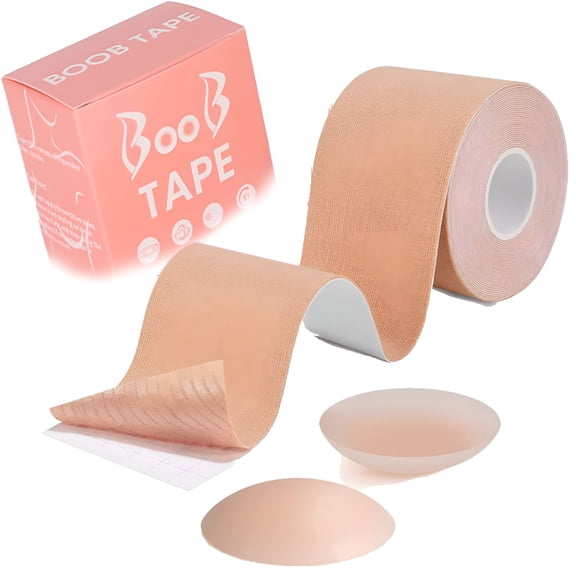 TELOLY Skin Boob Tape with 2 Nipple Covers, Body Tape for Large Breasts, Self-Adhesive Strapless Tape