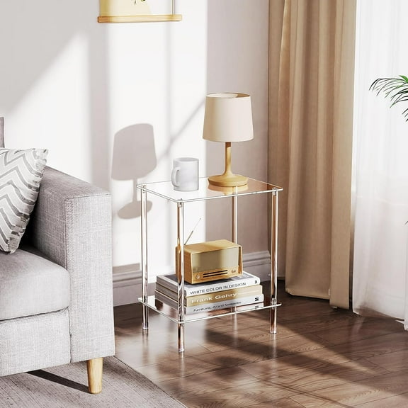 Clear Acrylic Side Table 2-Tier Modern Nightstand for Living Room Bedroom