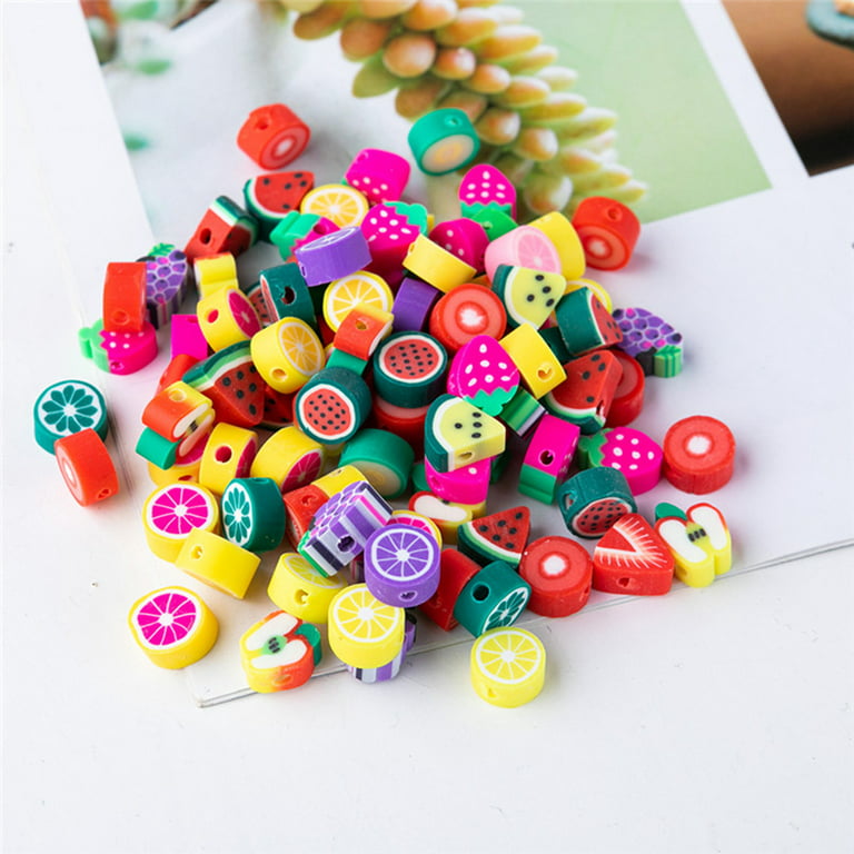 200pcs Fruit Polymer Clay Beads Mixed Fruit Beads Spacer Beads for Bracelet Necklace Jewelry Making