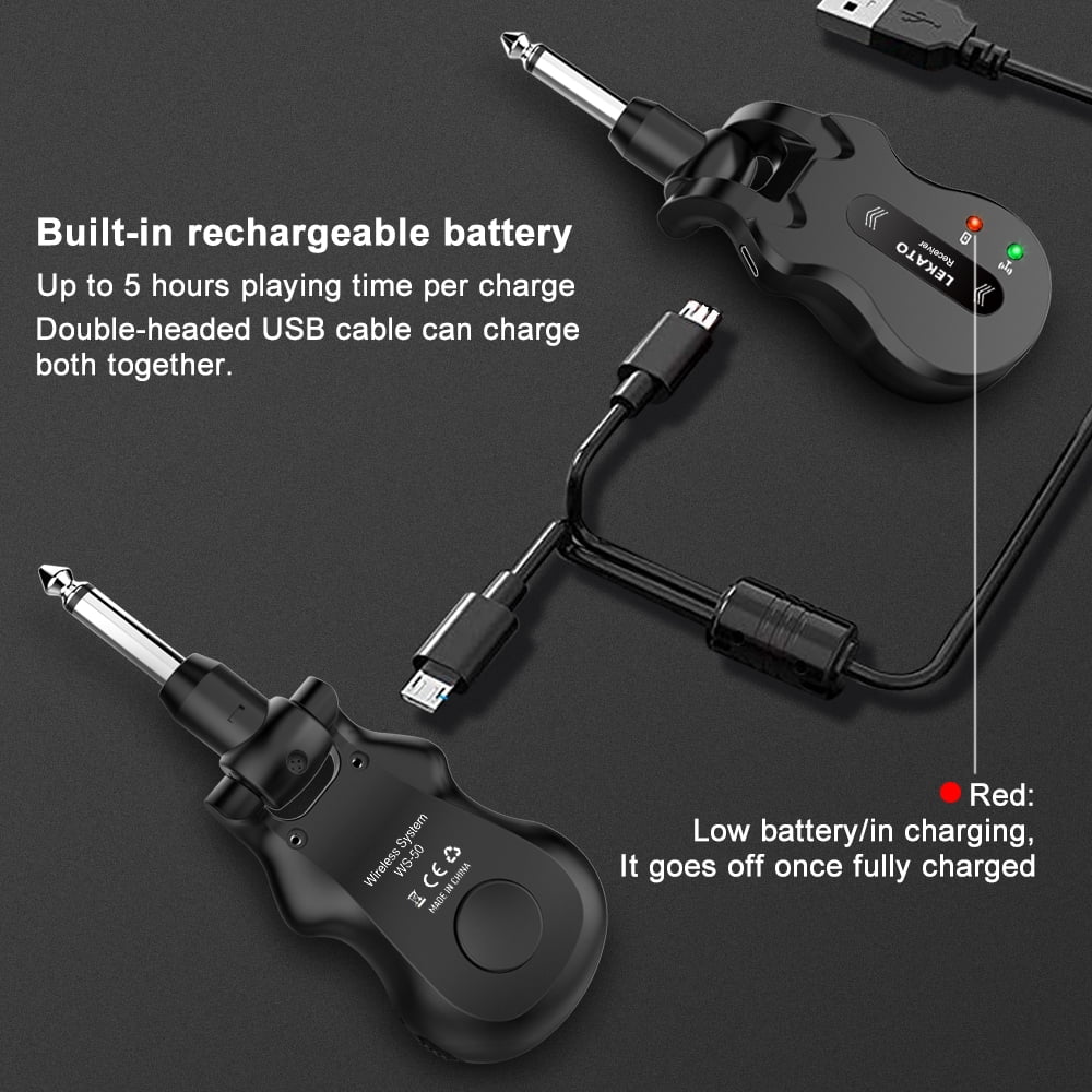 Lekato Wireless Guitar System 5.8 Ghz Stereo Receiver with USB cable 48K/24bit high quality signal