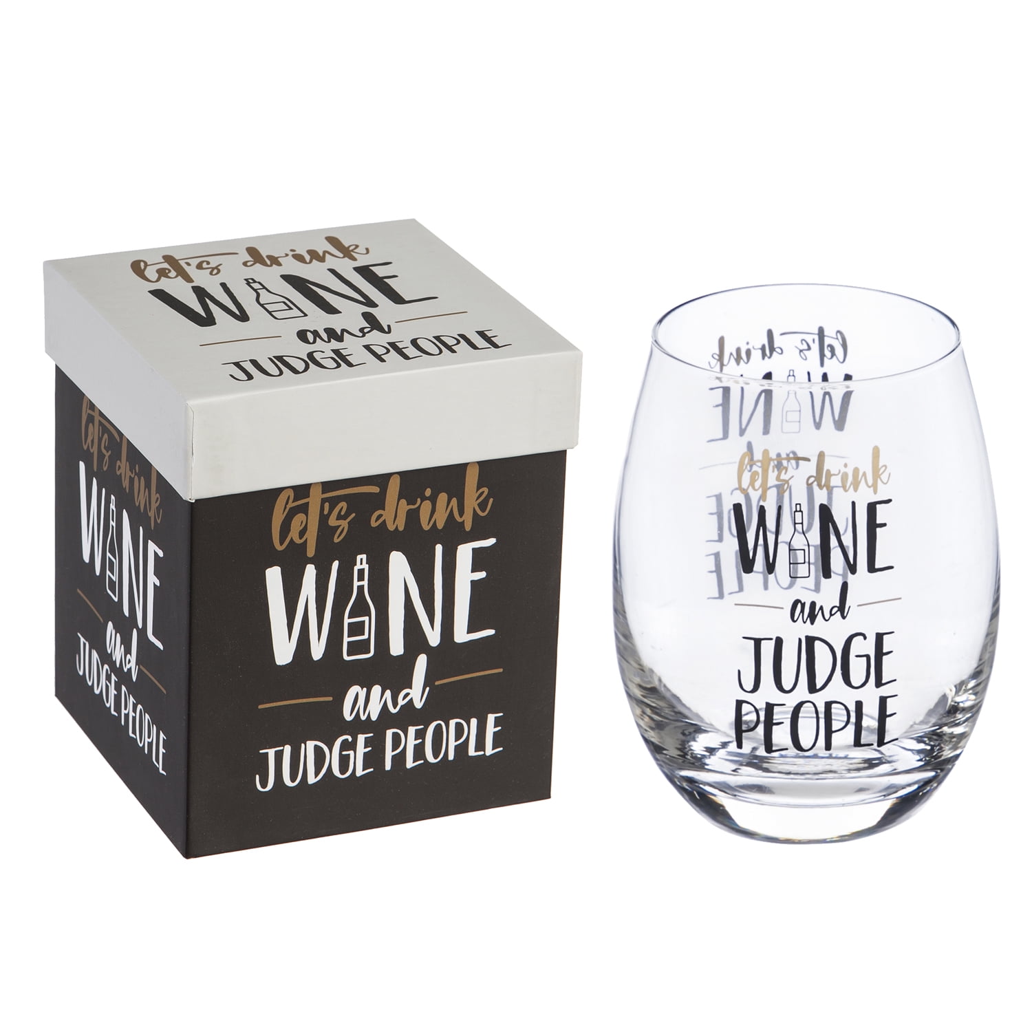 Evergreen Stemless Wine Glass w/ Box, 17 OZ, Let's drink wine and judge people