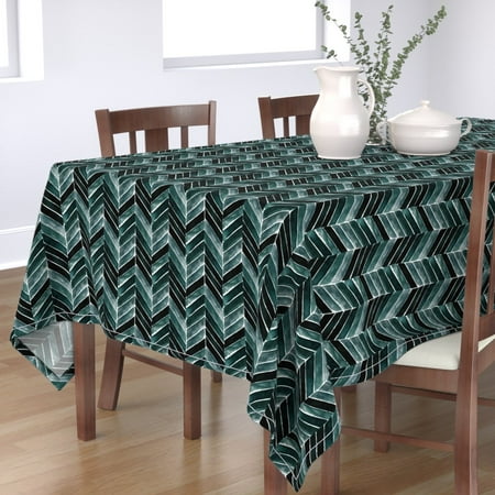 

Cotton Sateen Tablecloth 70 x 108 - Chevron Painted Deep Blue Green Stripe Teal Herringbone Watercolor Modern Print Custom Table Linens by Spoonflower